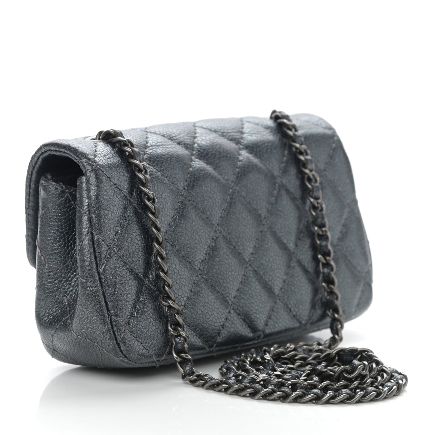 Metallic Caviar Quilted Extra Mini Flap Charcoal