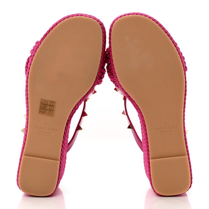 Valentino Garavani Calfskin Silk Rockstud Torchon Espadrille Wedge 25/95mm Slide Sandals 37 Rose Violet 5 of 16