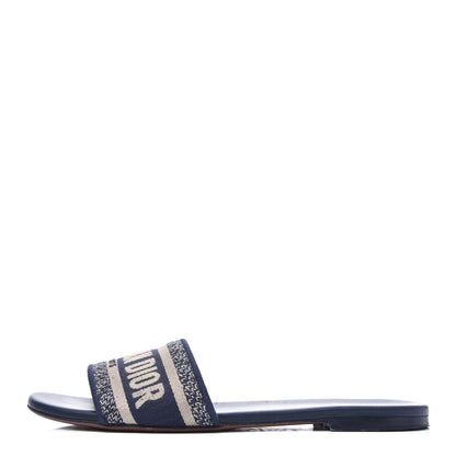 Christian Dior Canvas Embroidered Dway Mules Slide Sandals 38 Deep Blue 1 of 13