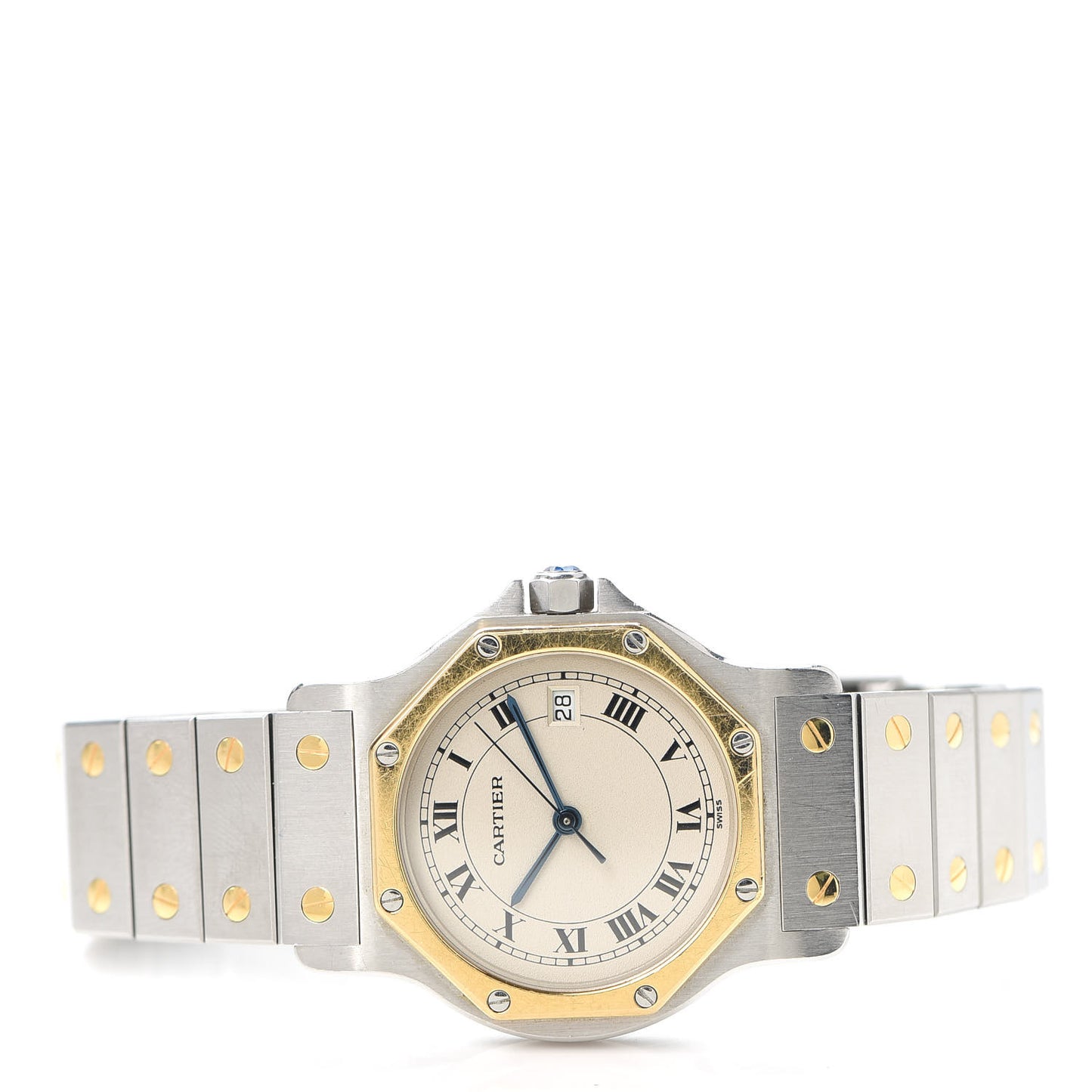 Stainless Steel 18K Yellow Gold 29mm Santos Octagon Quartz Watch