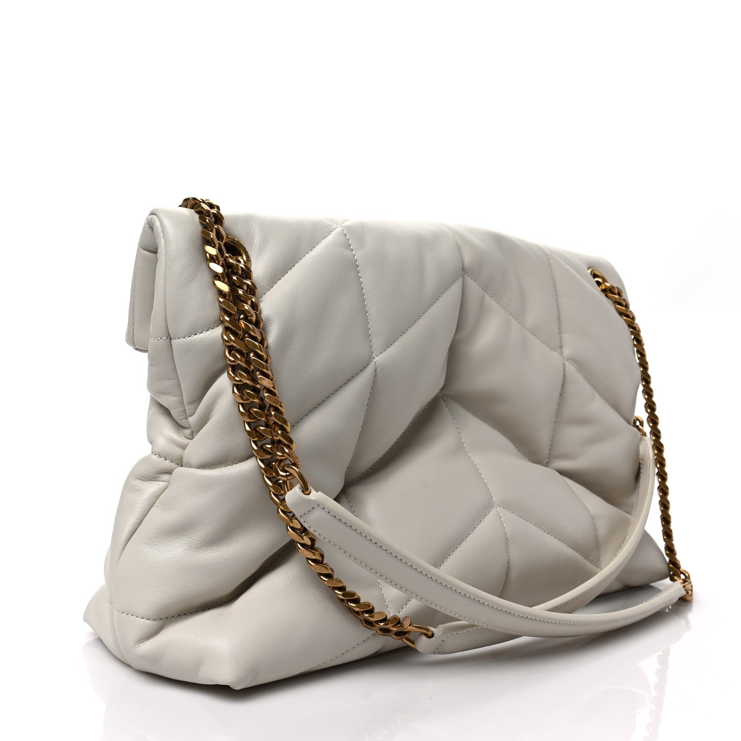 Saint Laurent Lambskin Quilted Medium Loulou Puffer Monogram Chain Satchel Crema Soft 3 of 8