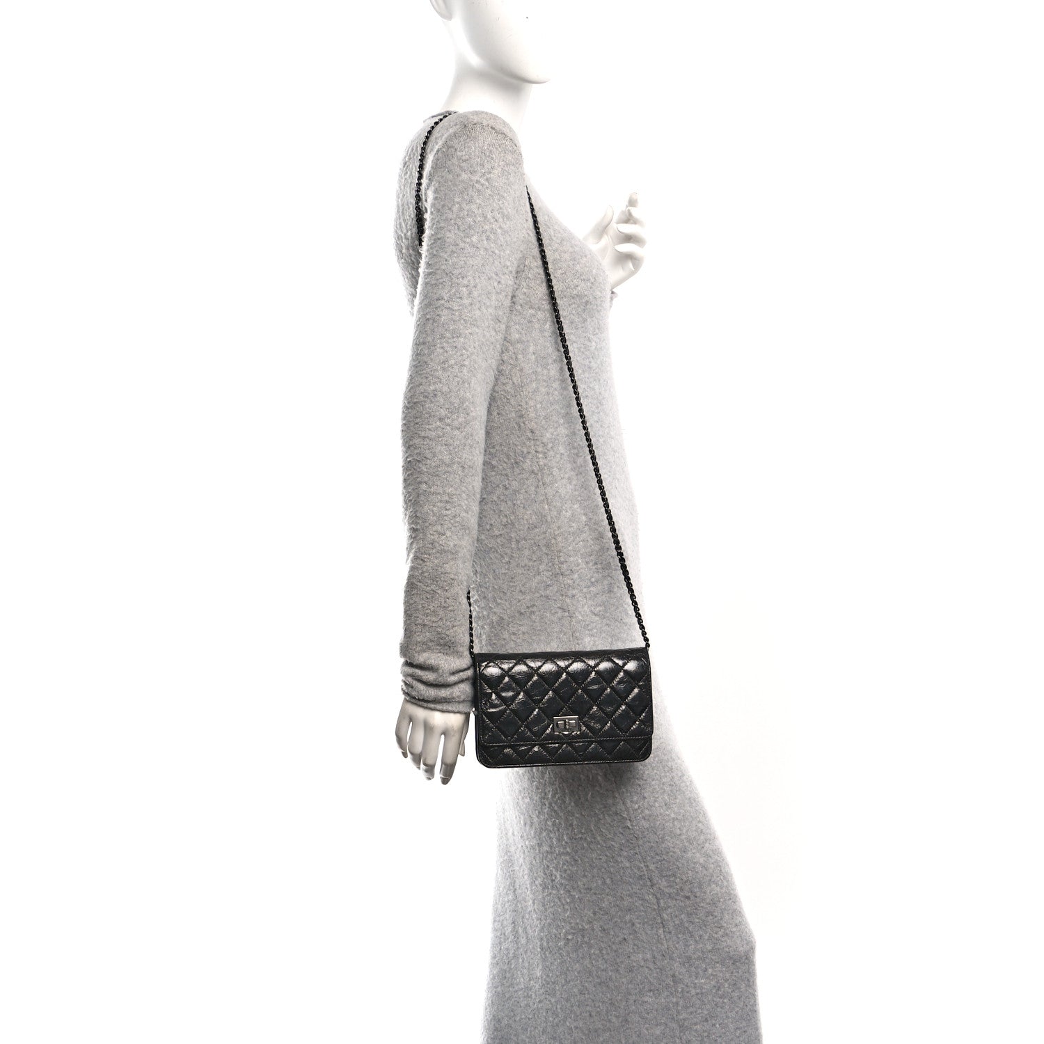 Chanel Glazed Aged Calfskin Reissue Wallet On Chain WOC So Black 2 of 11
