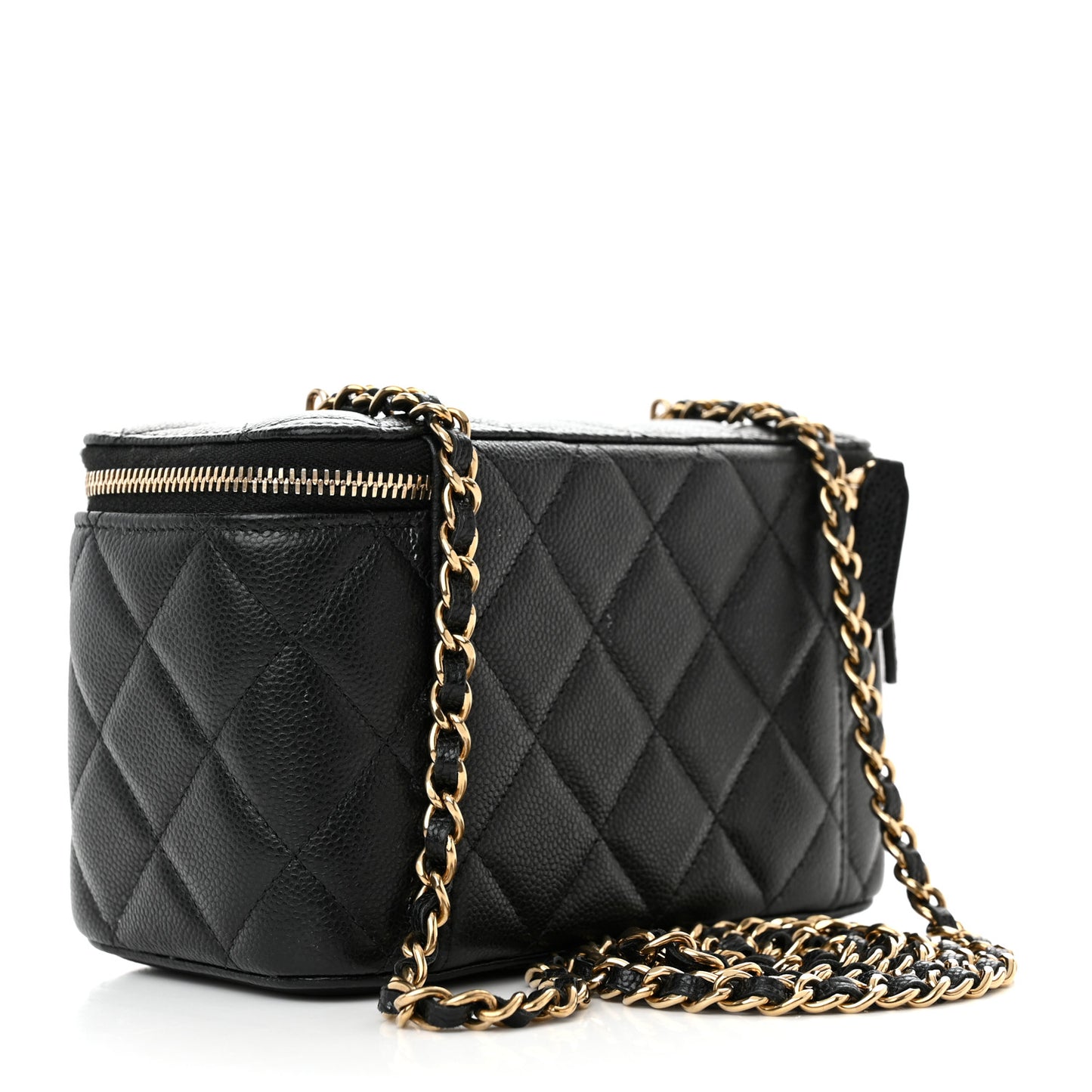 Caviar Quilted Small Vanity Case With Chain Black