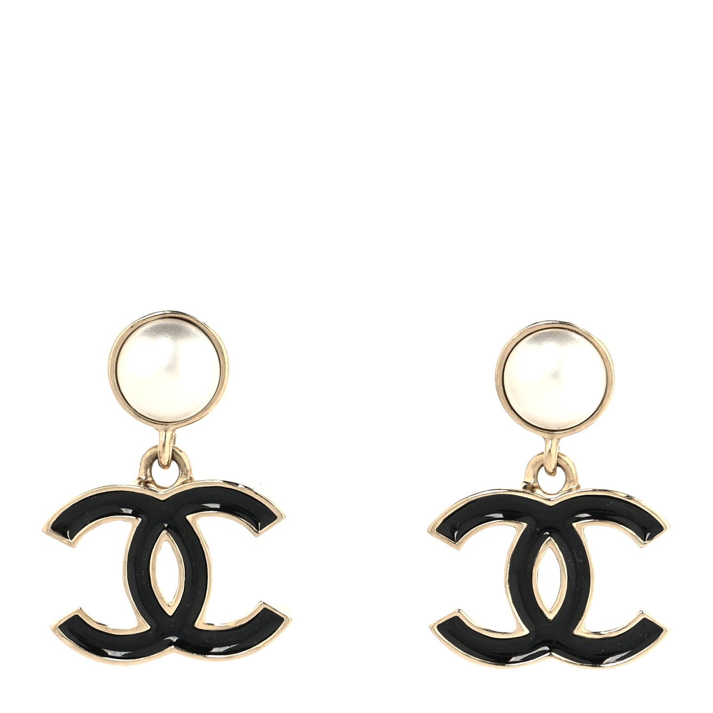 Pearl Enamel CC Drop Earrings Black