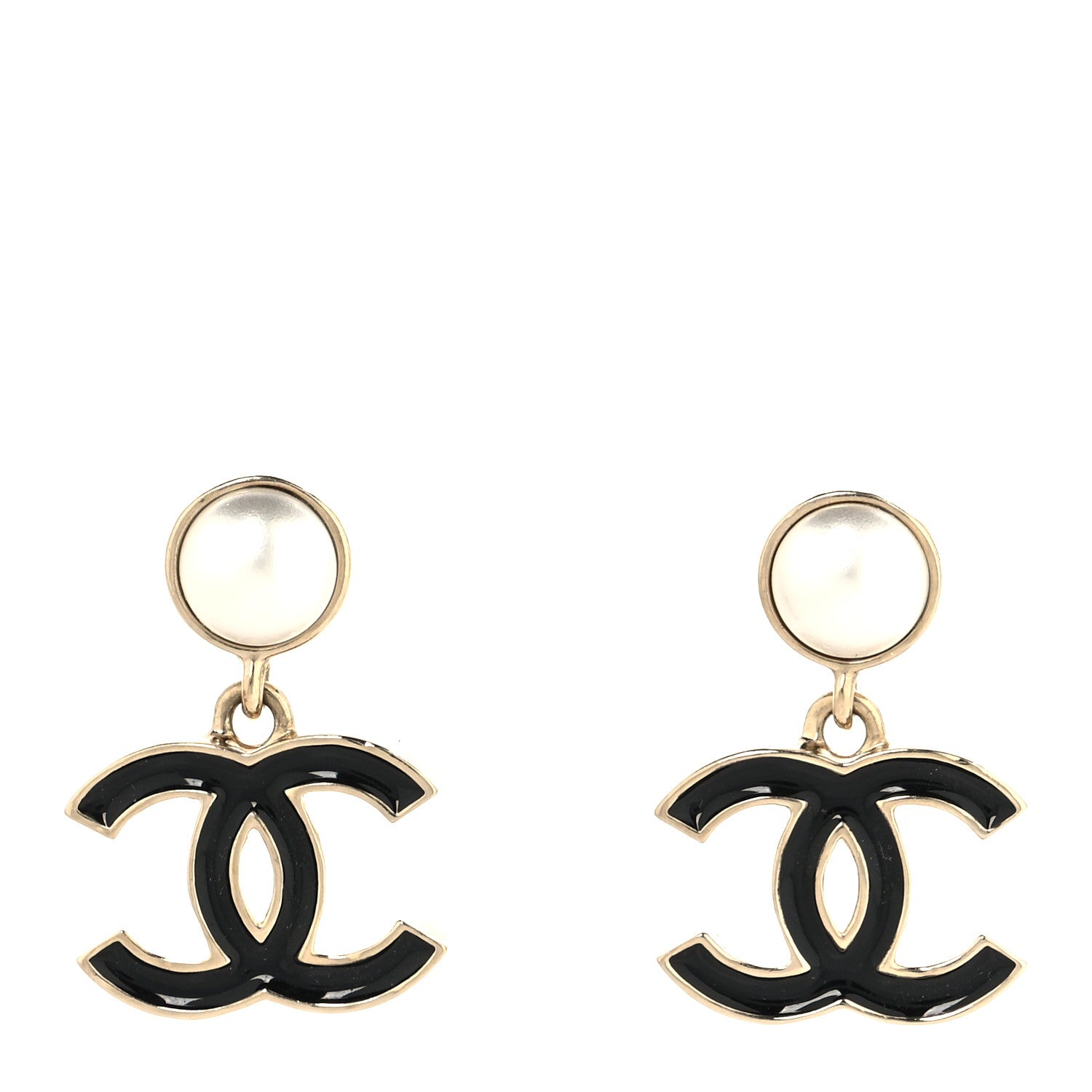 Chanel Pearl Enamel CC Drop Earrings Black 1 of 5