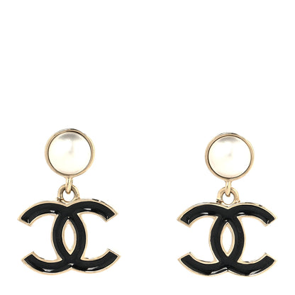 Chanel Pearl Enamel CC Drop Earrings Black 1 of 5