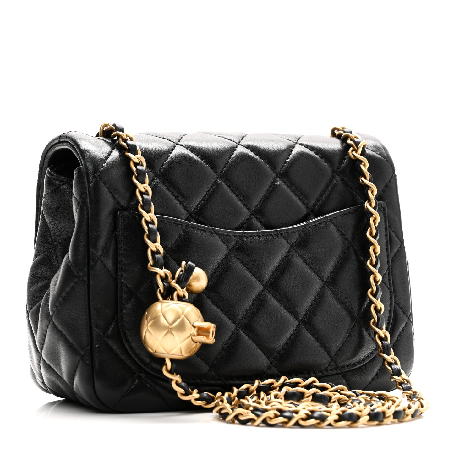 Lambskin Quilted Mini Pearl Crush Flap Black