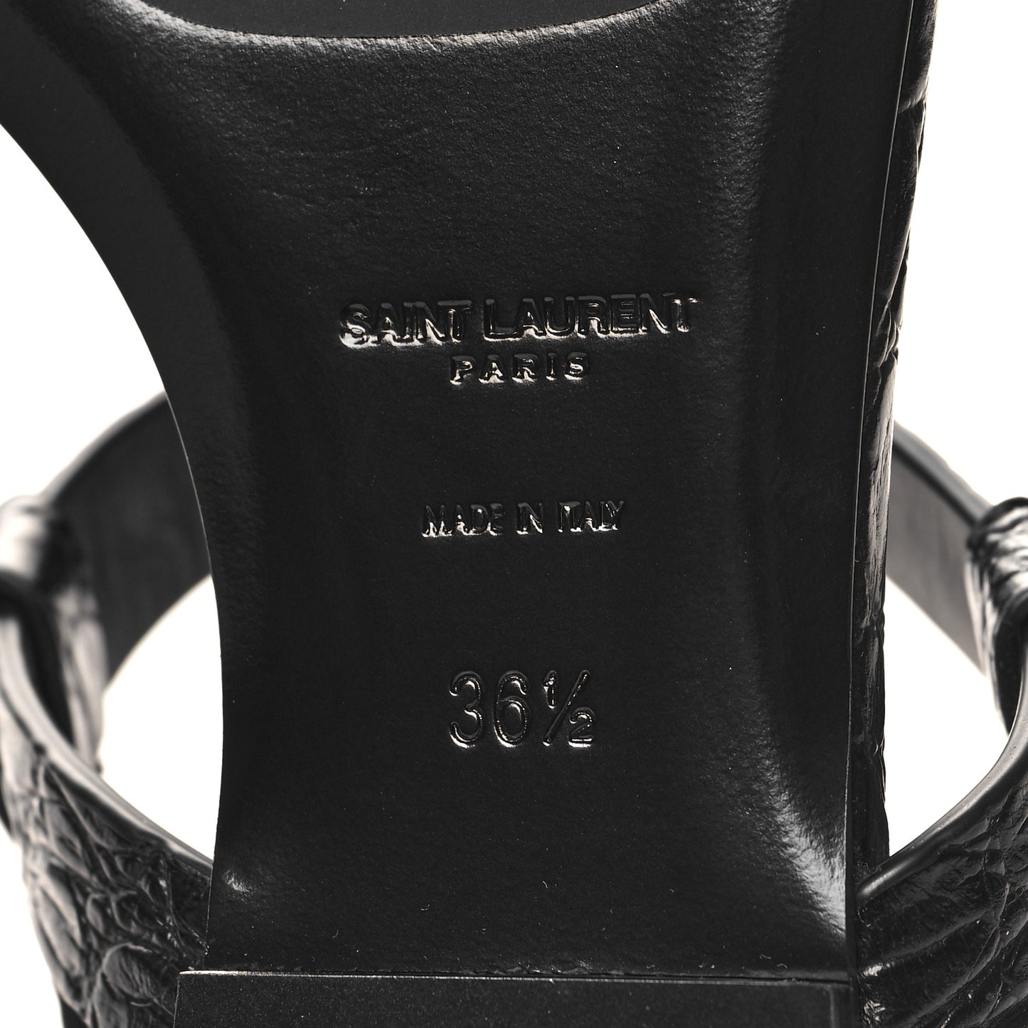 Calfskin Crocodile Embossed Cassandra Monogram Sandals 36.5 Black