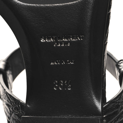 Saint Laurent Calfskin Crocodile Embossed Cassandra Monogram Sandals 36.5 Black 8 of 9