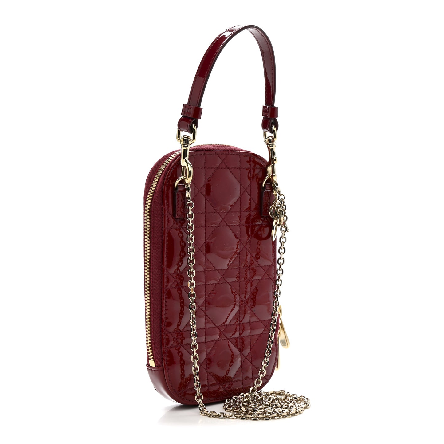 Patent Cannage Lady Dior Phone Holder Red
