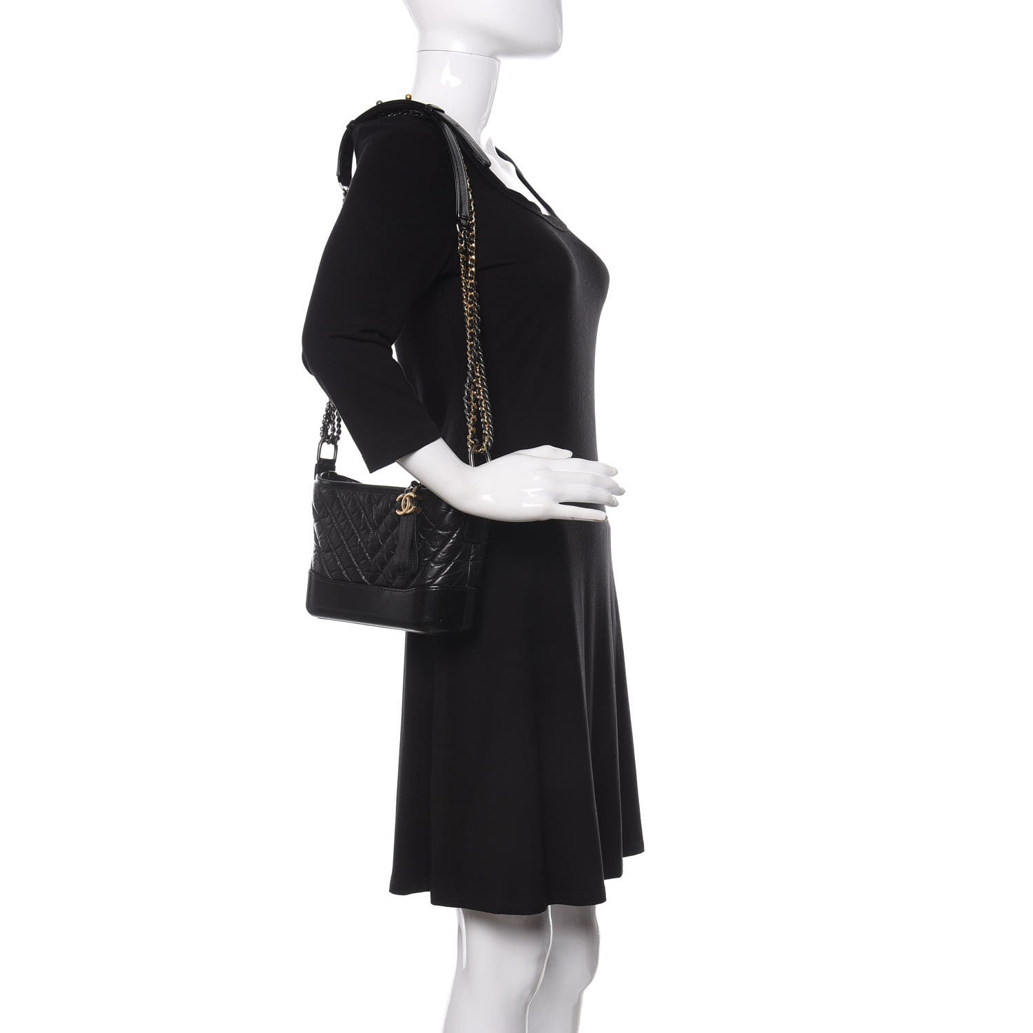 Chanel Aged Calfskin Chevron Quilted Small Gabrielle Hobo Black 2 of 11