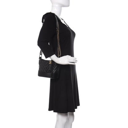 Chanel Aged Calfskin Chevron Quilted Small Gabrielle Hobo Black 2 of 11