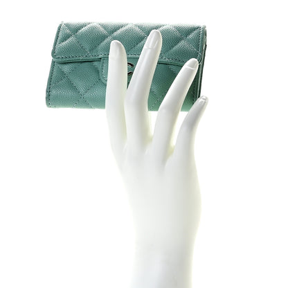 Chanel Caviar Quilted Flap Card Holder Wallet Green 2 of 8