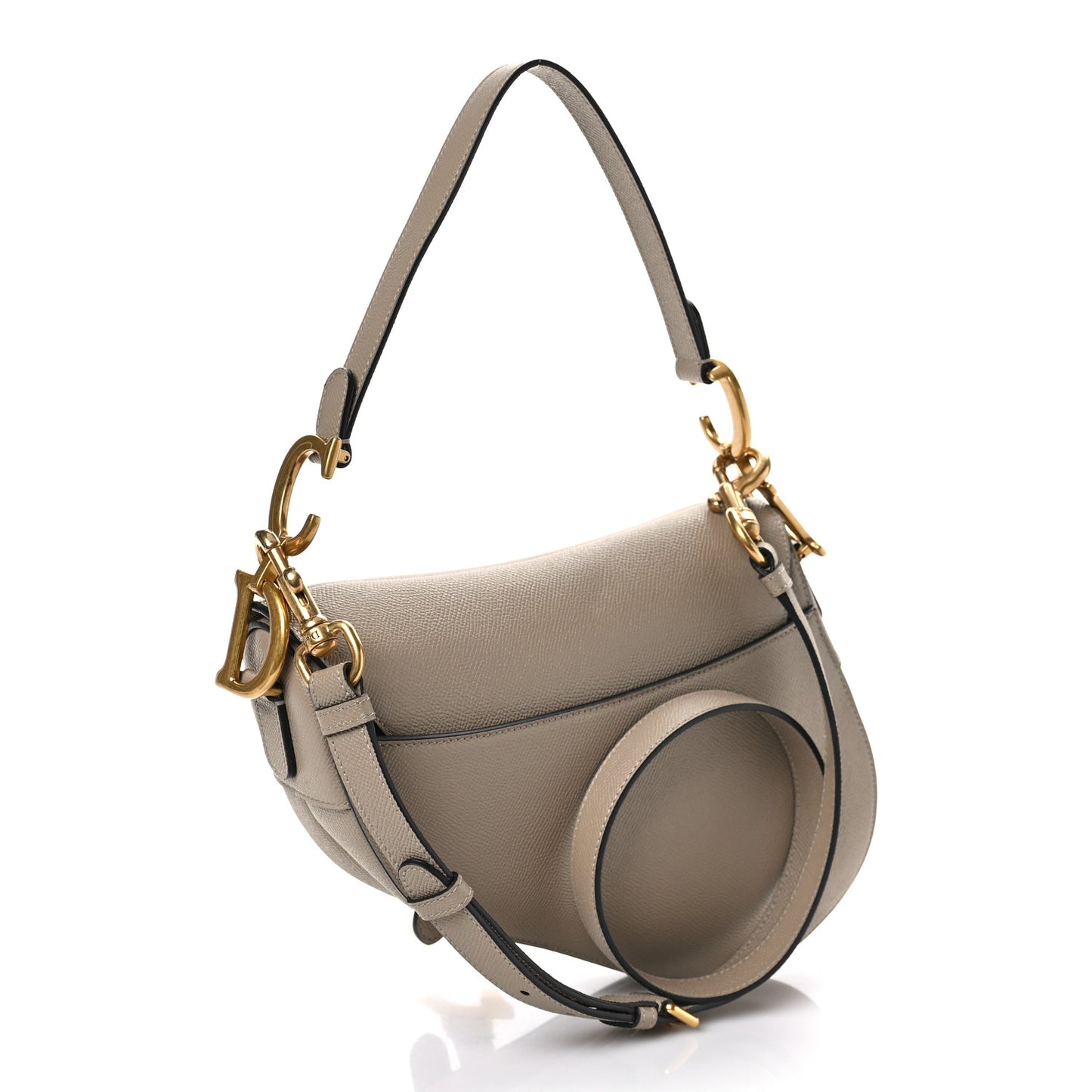 Grained Calfskin Saddle Bag With Strap Warm Taupe