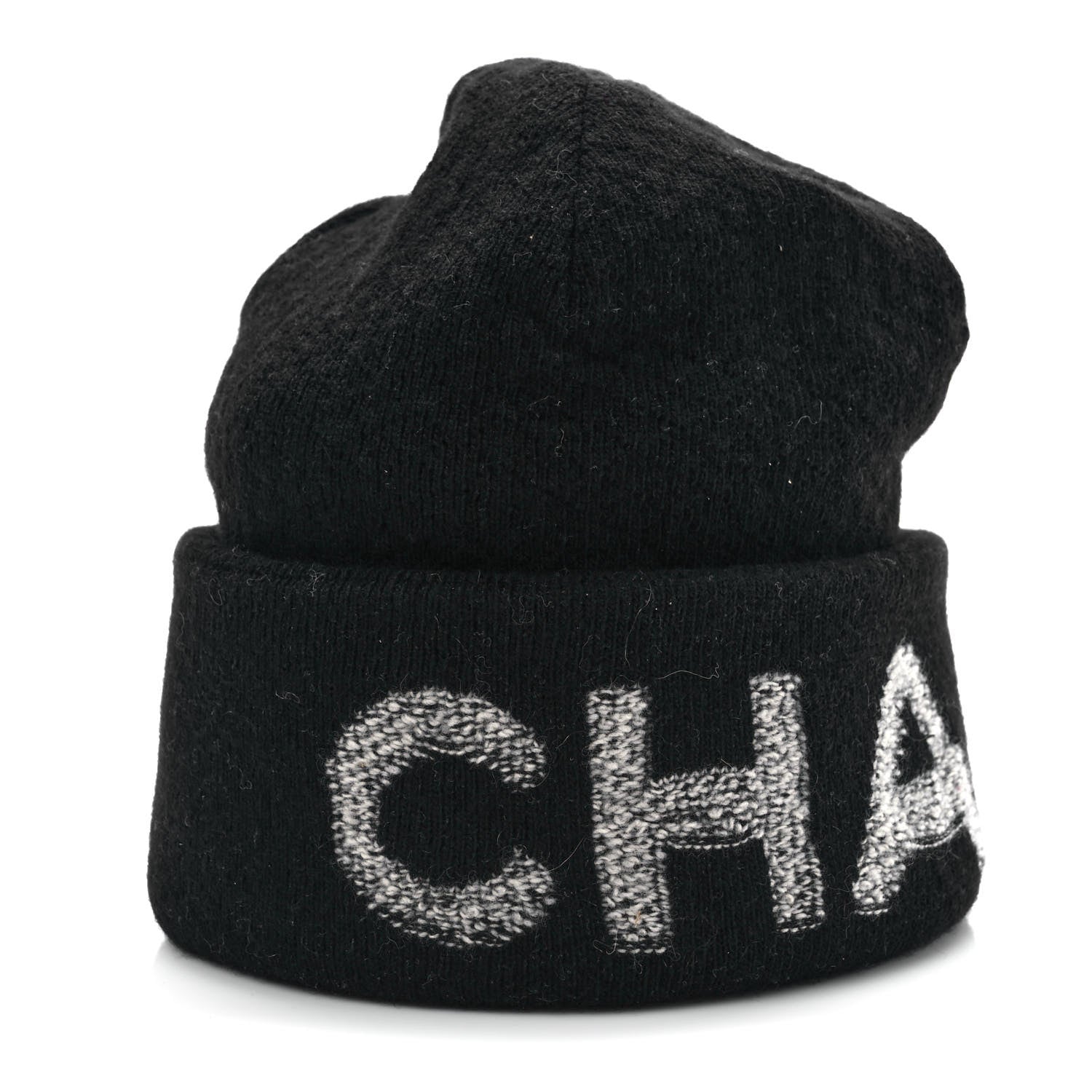 Chanel Wool Cashmere Logo Beanie Hat Black Light Grey 6 of 8