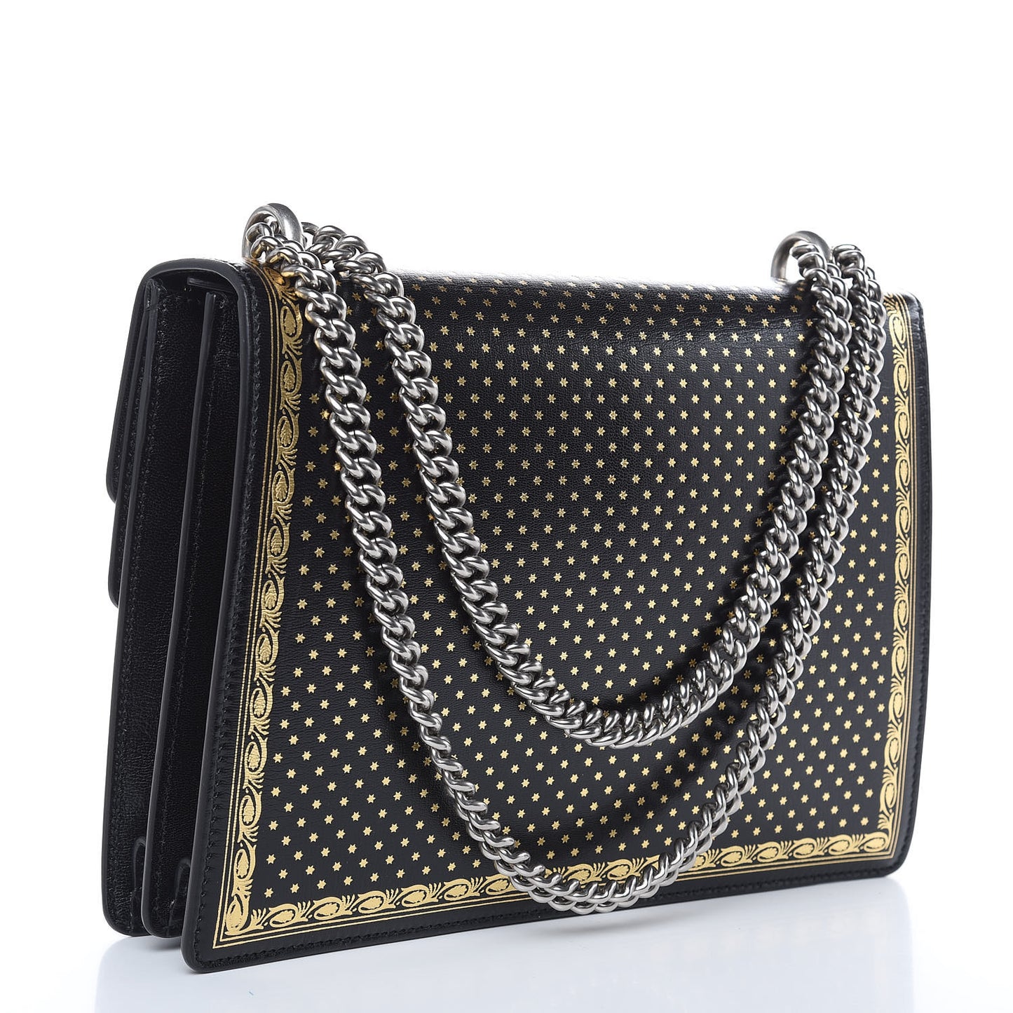 X SEGA Calfskin GUCCY Stars Medium Dionysus Shoulder Bag Black Gold