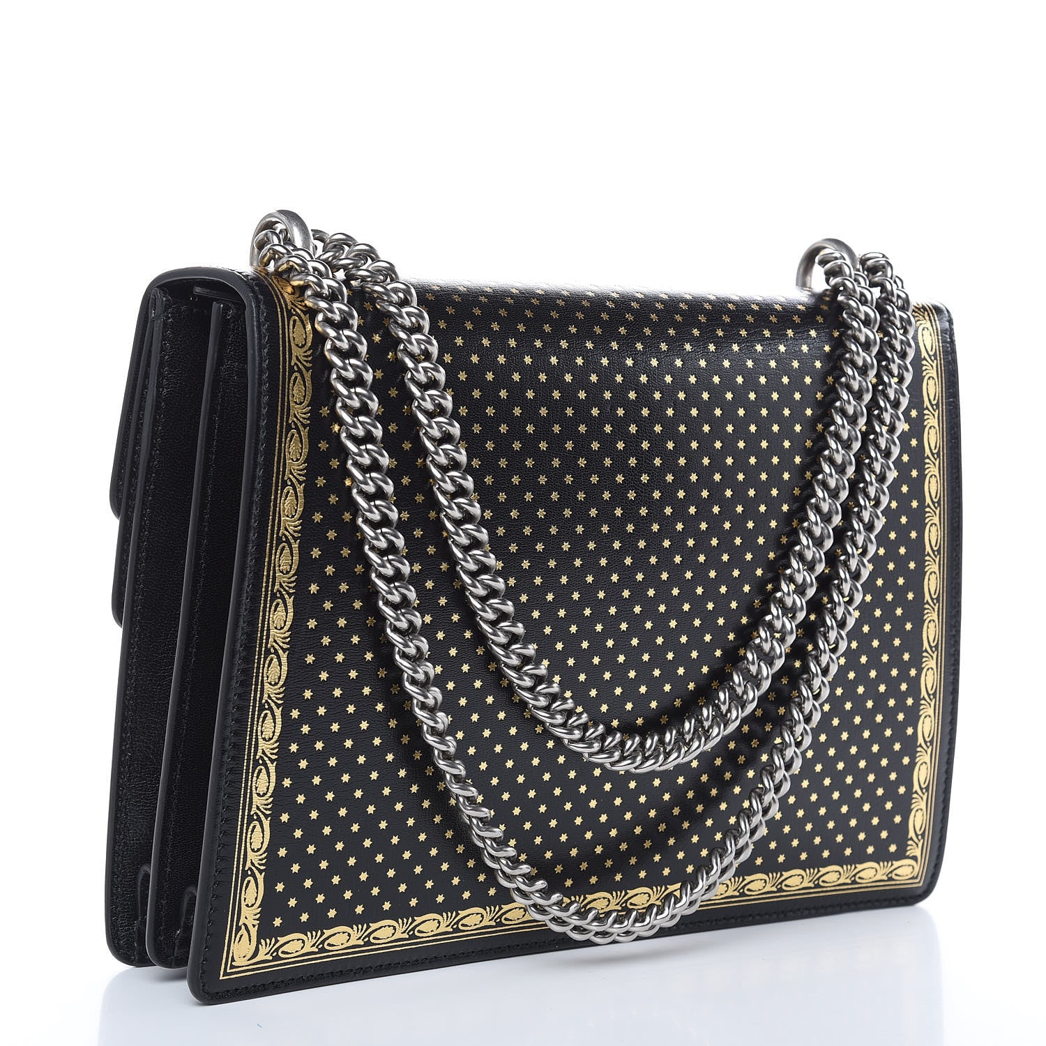 Gucci X SEGA Calfskin GUCCY Stars Medium Dionysus Shoulder Bag Black Gold 3 of 10
