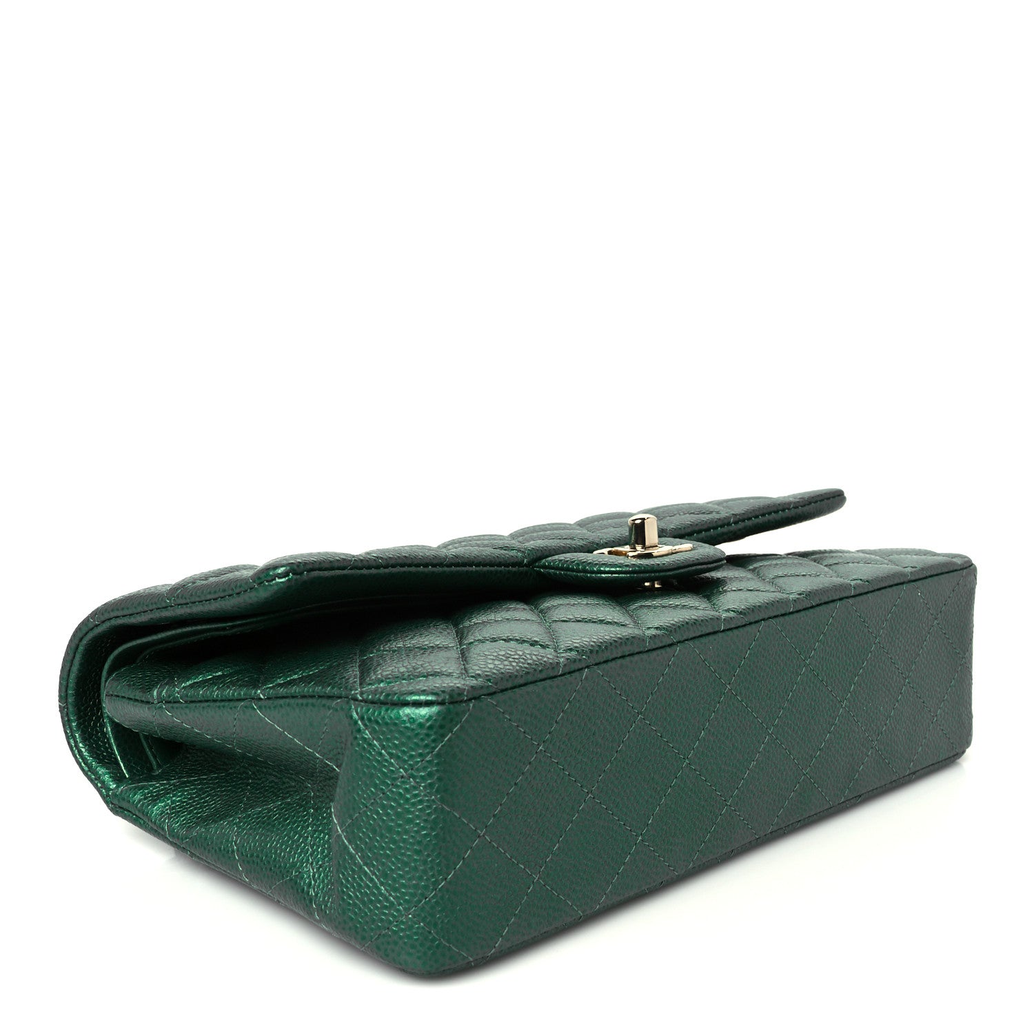 Chanel Metallic Caviar Quilted Medium Double Flap Green 4 of 11