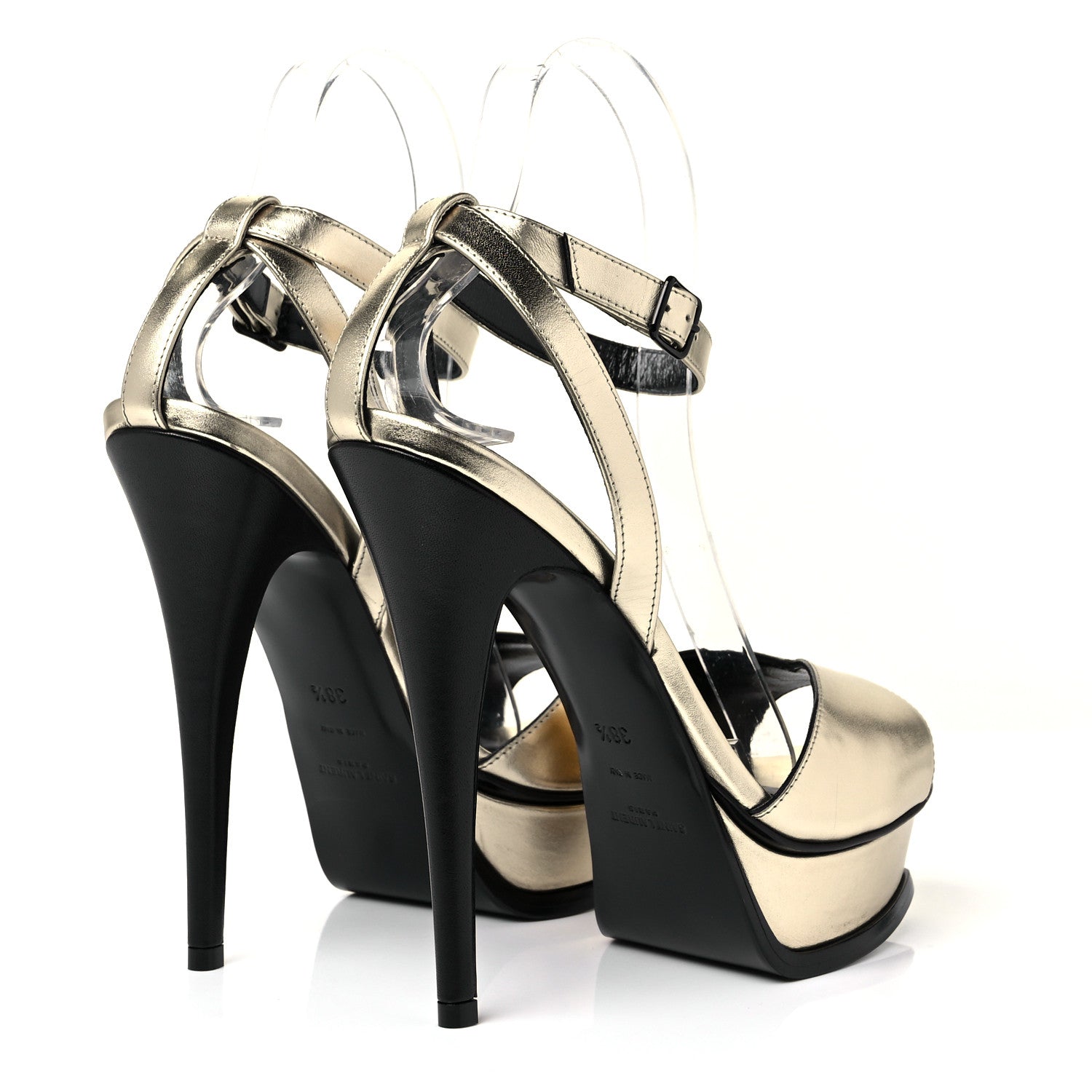Saint Laurent Calfskin Tribute 105 Open Toe Platform Sandals 38.5 Gold 4 of 9