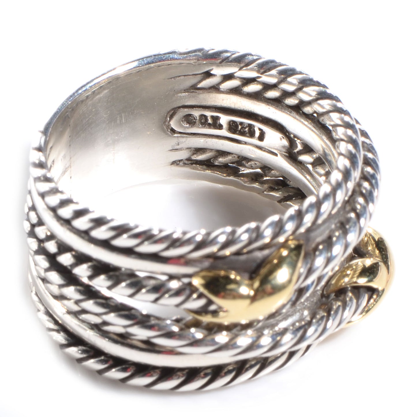 Sterling Silver 18K Yellow Gold Double X Crossover Ring 52 6