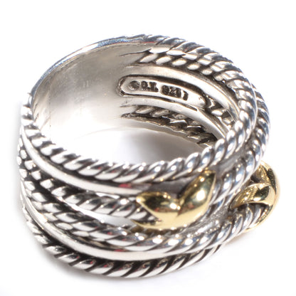 David Yurman Sterling Silver 18K Yellow Gold Double X Crossover Ring 52 6 3 of 5