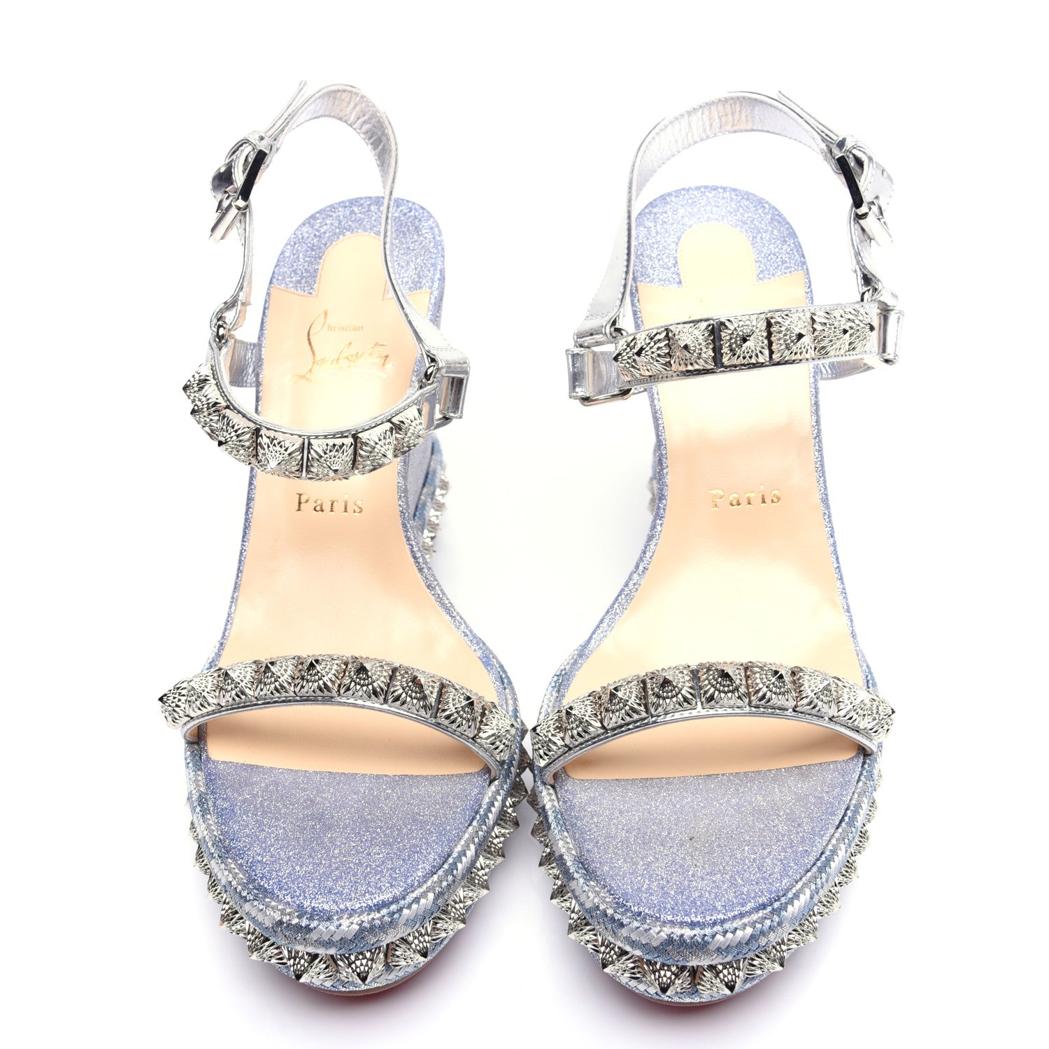 Christian Louboutin Mini Glitter Pira Ryad 110 Wedge Sandals 40 Silver 5 of 9