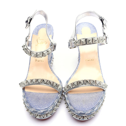 Christian Louboutin Mini Glitter Pira Ryad 110 Wedge Sandals 40 Silver 5 of 9