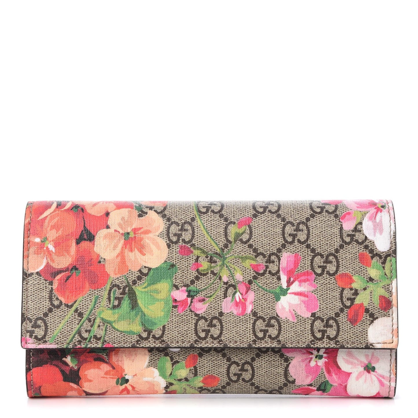 GG Supreme Monogram Blooms Continental Wallet Beige Multicolor Dry Rose