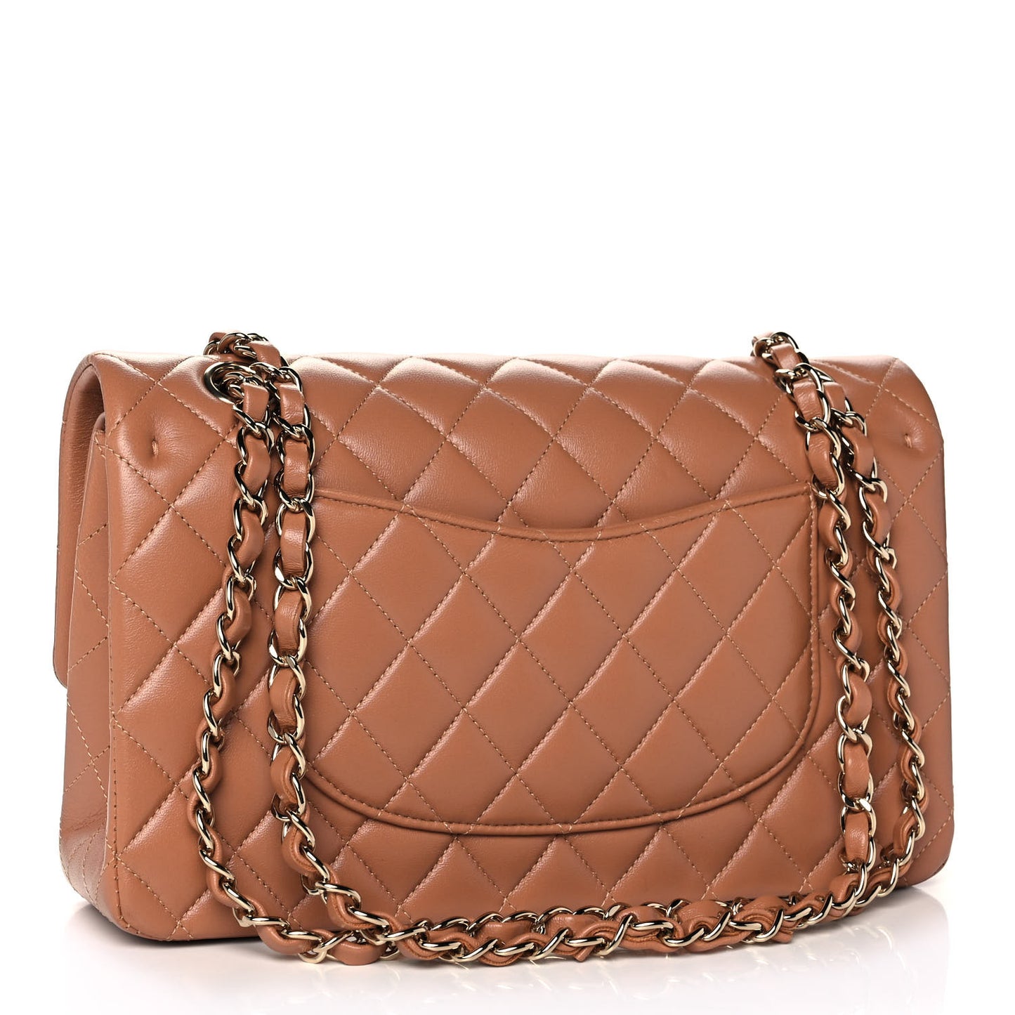 Lambskin Quilted Medium Double Flap Brown