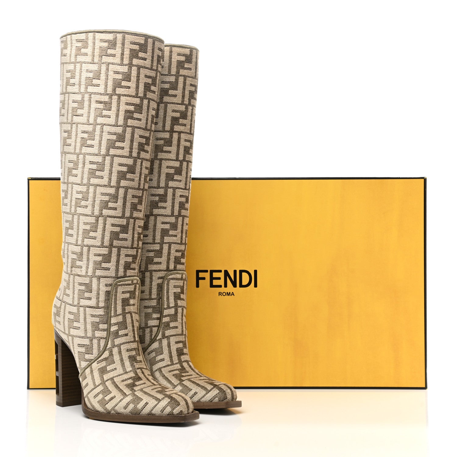 Fendi Chenille Jacquard FF 110mm Cut Baguette Knee Boots 39 Tortora Nuvola 8 of 8