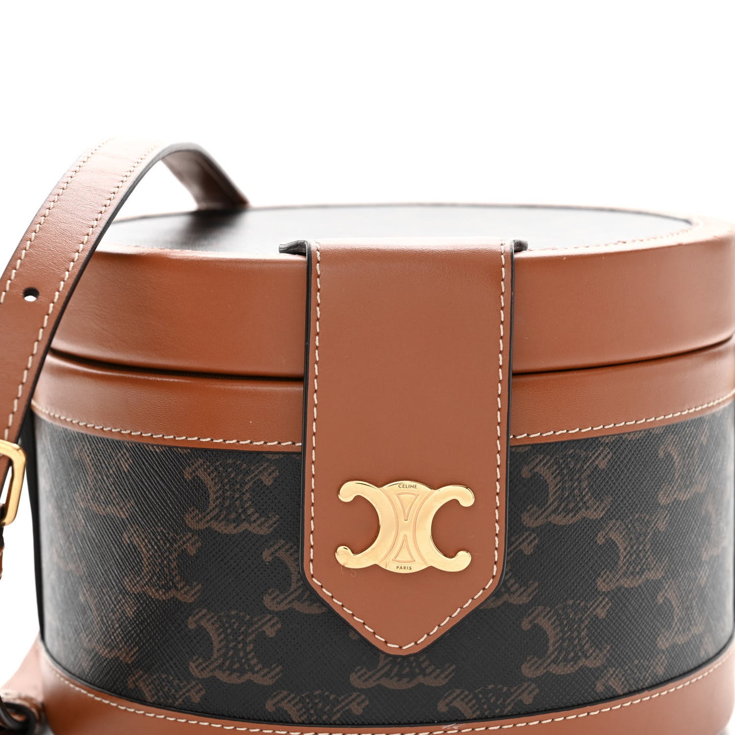Calfskin Triomphe Canvas Medium Tambour Bag Tan