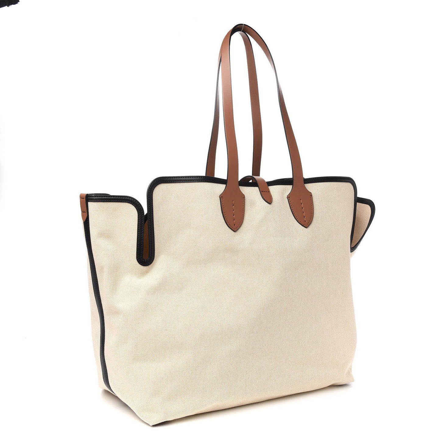 Cotton Canvas Calfskin Large Soft Belted Tote Bag Natural