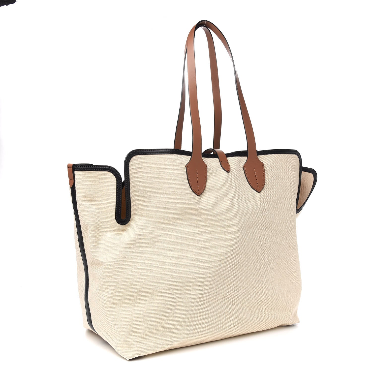 Burberry Cotton Canvas Calfskin Large Soft Belted Tote Bag Natural 3 of 9