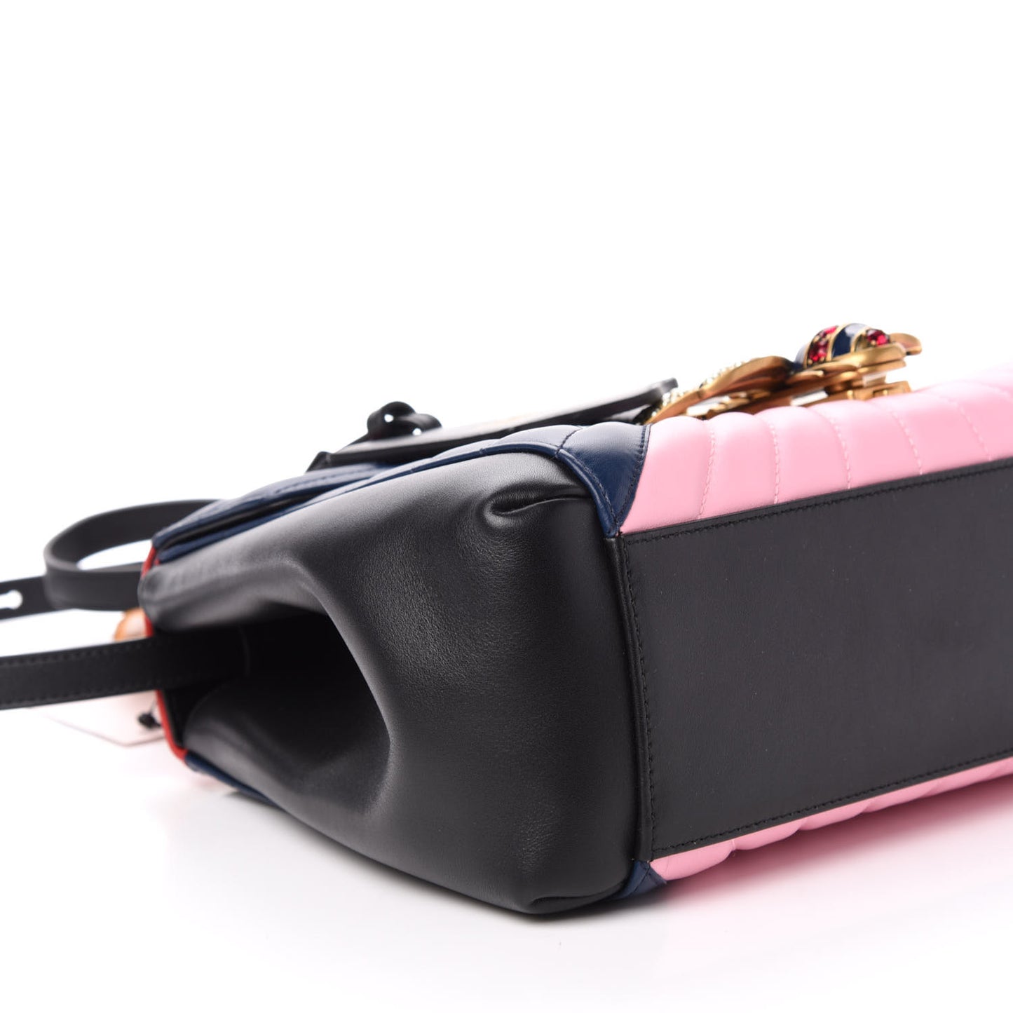 Calfskin Bamboo Trapuntata Queen Margaret Top Handle Bag Blue Agata Hibiscus Red Mystic White Sugar Pink