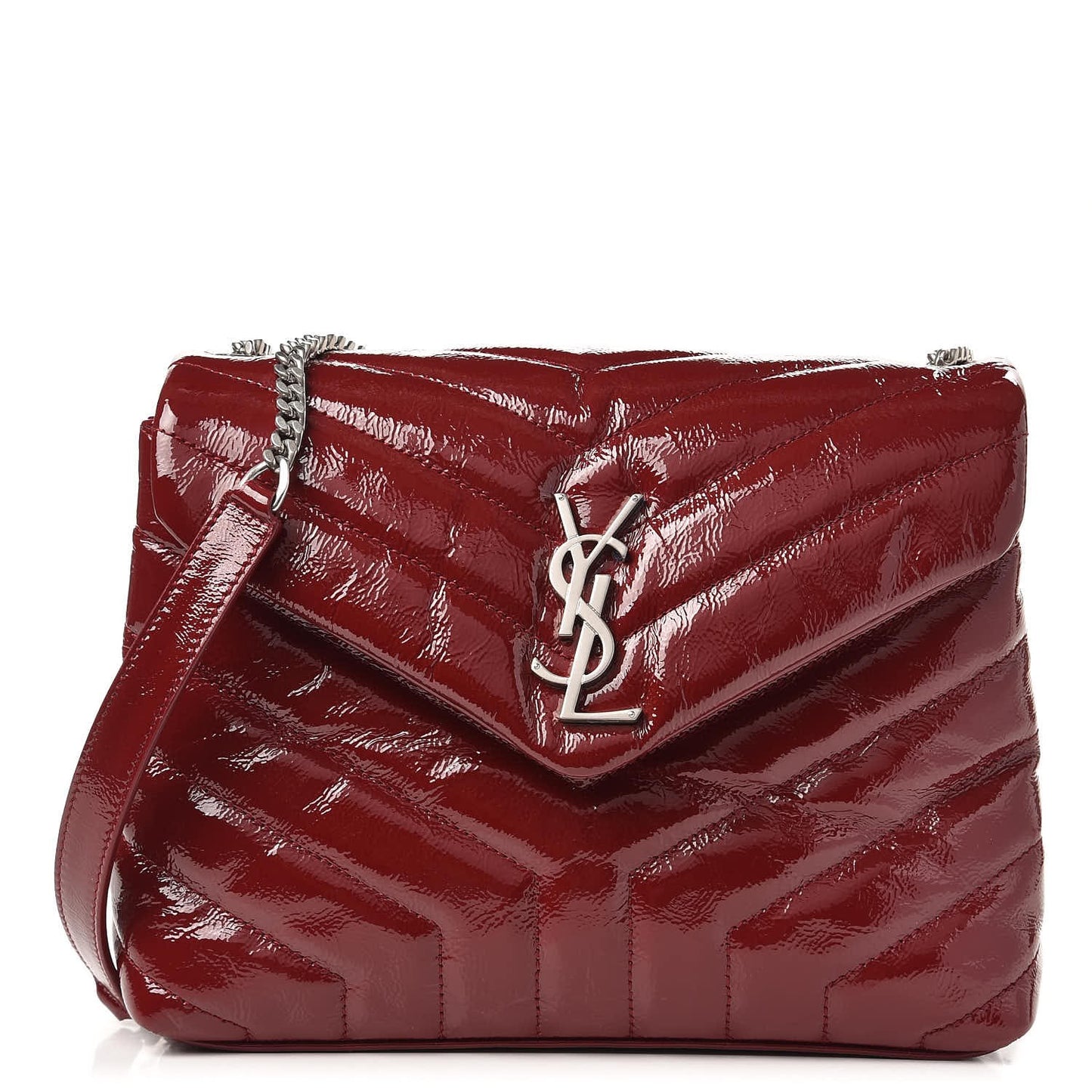 Patent Y Quilted Monogram Small Loulou Chain Satchel Burgundy