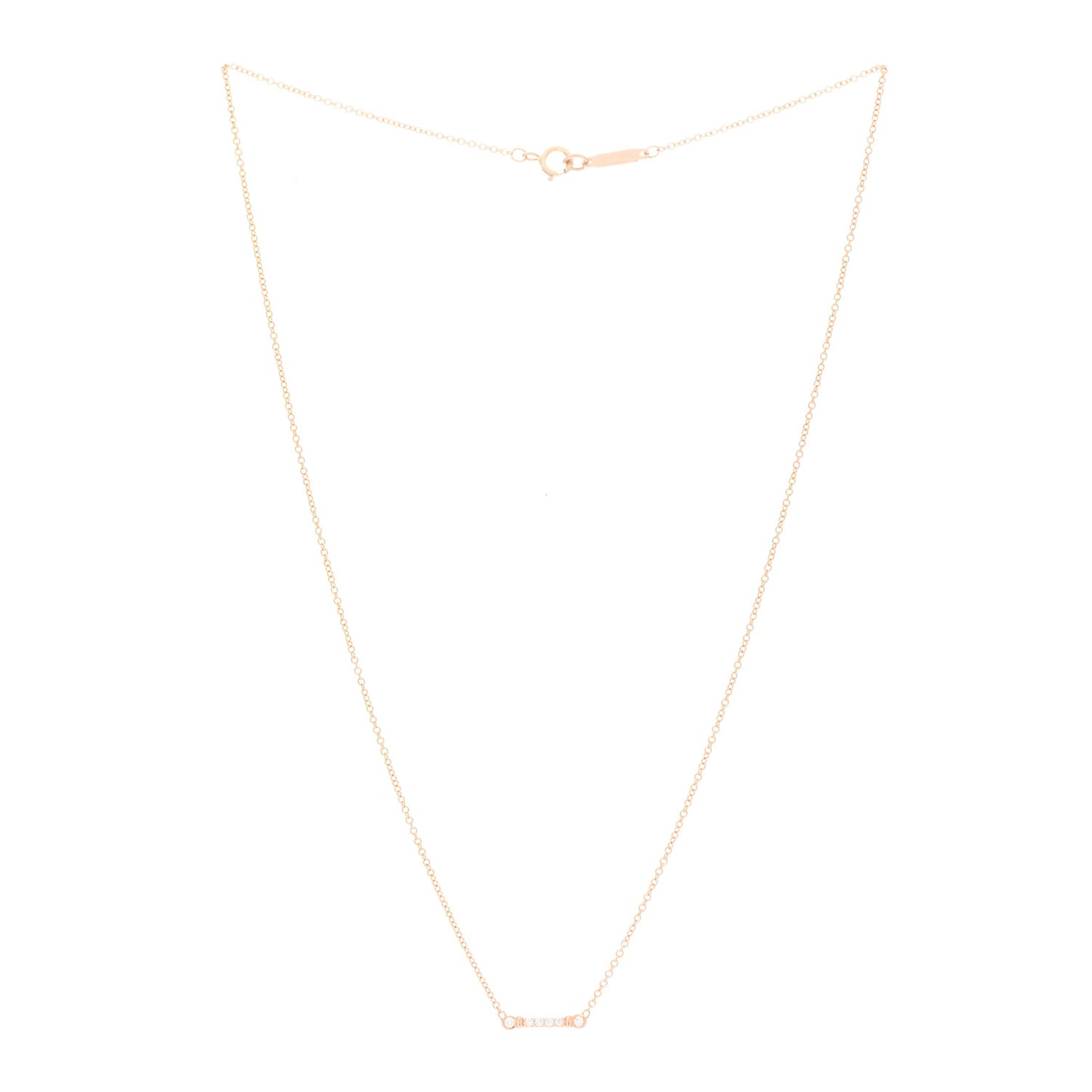 18K Rose Gold Diamond Fleur de Lis Key Bar Pendant Necklace
