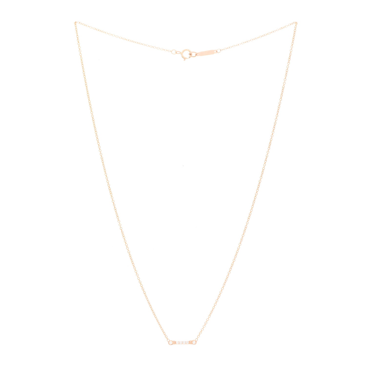 Tiffany 18K Rose Gold Diamond Fleur de Lis Key Bar Pendant Necklace 3 of 5