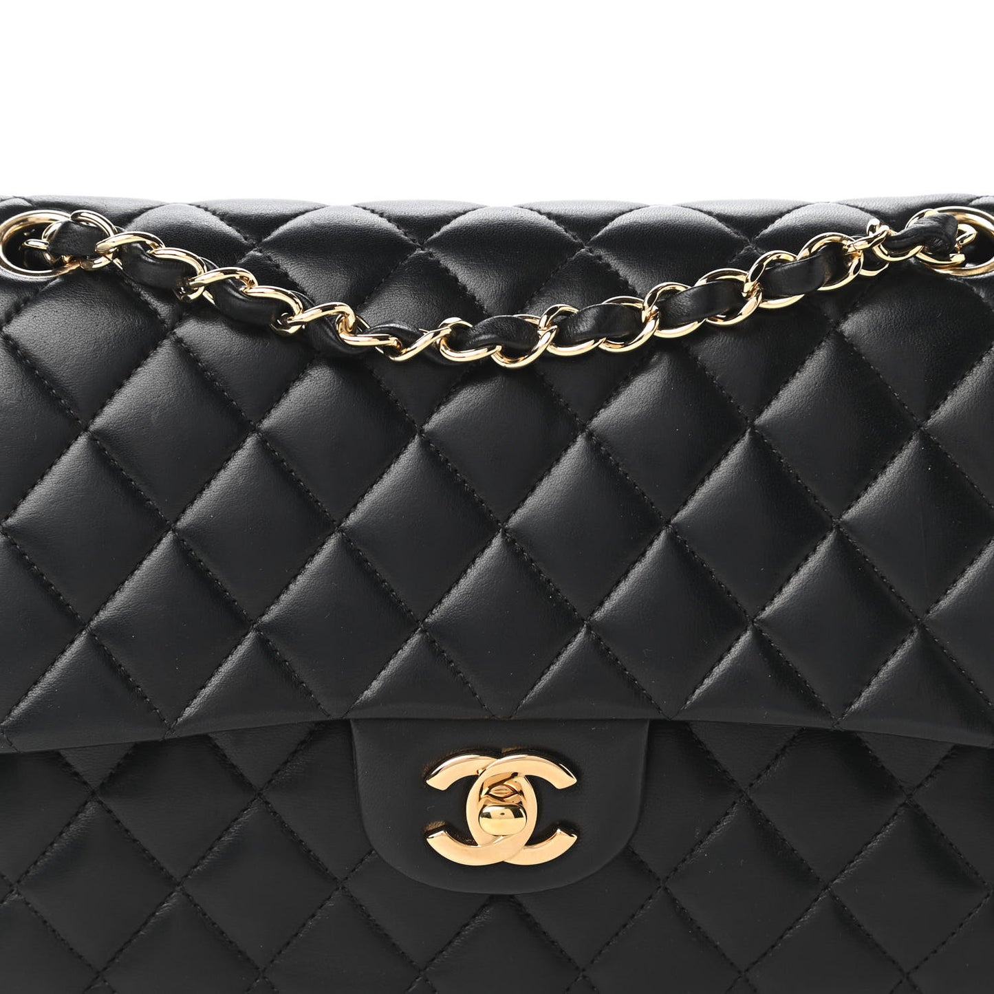 Lambskin Quilted Medium Double Flap Black