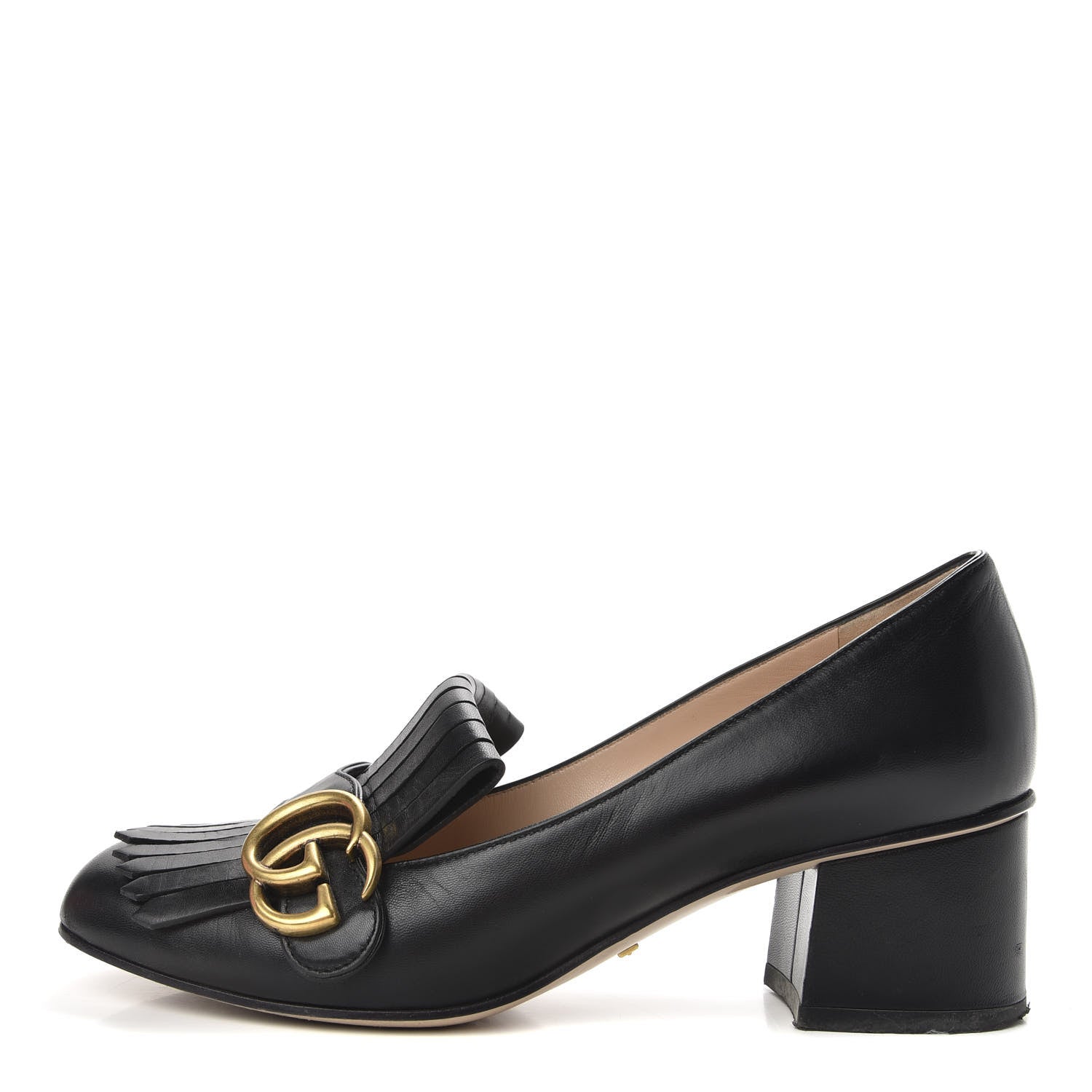 Gucci Malaga Kid GG Marmont Fringe 50mm Loafer Pumps 37 Black 1 of 10