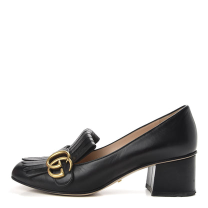 Gucci Malaga Kid GG Marmont Fringe 50mm Loafer Pumps 37 Black 1 of 10