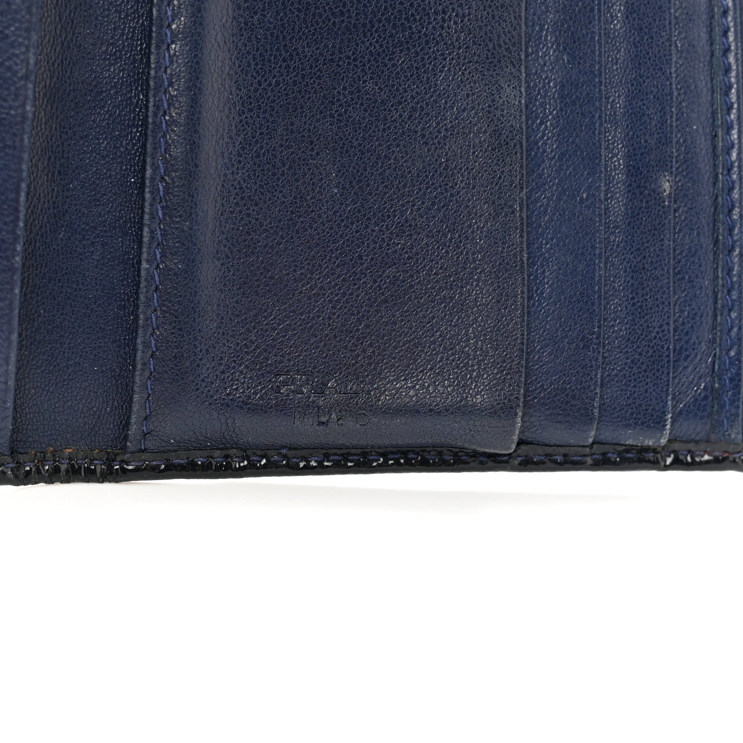 Prada Saffiano Vernice Tri-Fold Compact Wallet Navy Blue 6 of 12