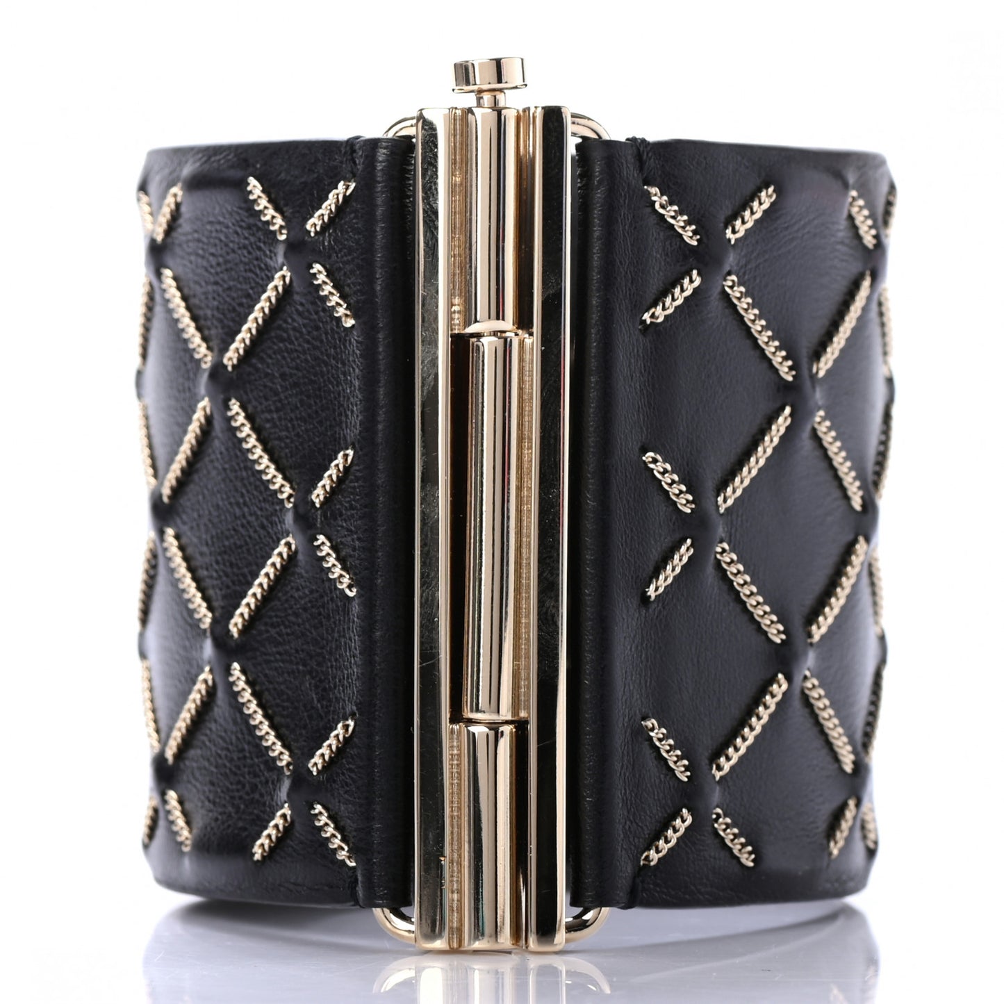 Lambskin Chain Stitched CC Cuff Bracelet M Black Gold