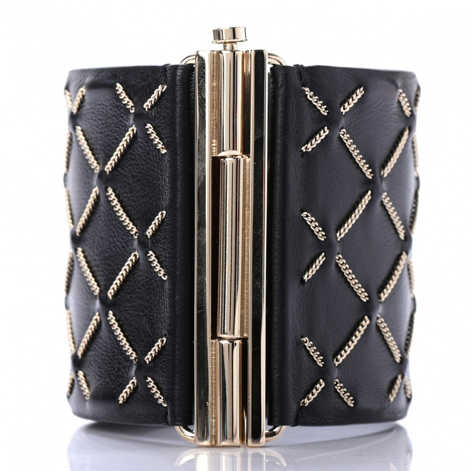 Chanel Lambskin Chain Stitched CC Cuff Bracelet M Black Gold 3 of 4