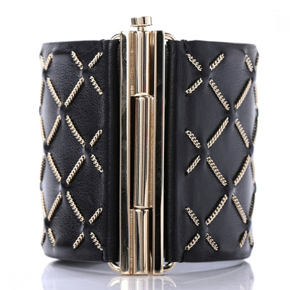 Chanel Lambskin Chain Stitched CC Cuff Bracelet M Black Gold 3 of 4