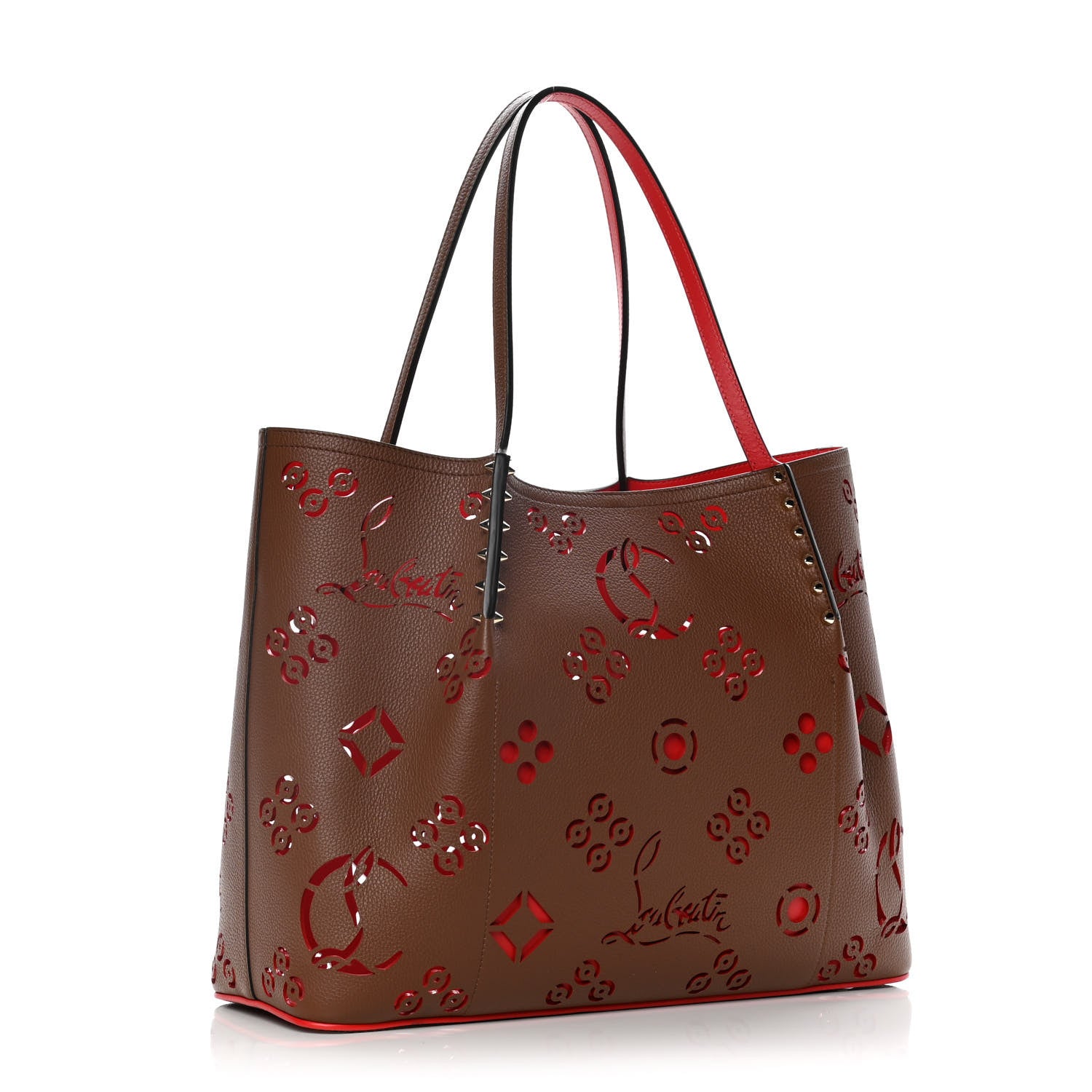 Christian Louboutin Calfskin Loubinthesky Large Perforated Cabarock Spikes Tote Biscotto 6 of 13