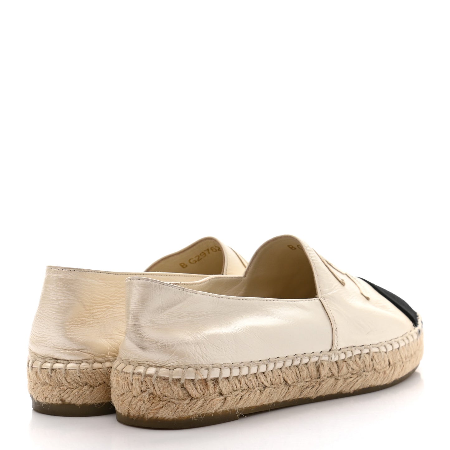 Metallic Calfskin Grosgrain CC Espadrilles 37 Ivory Black