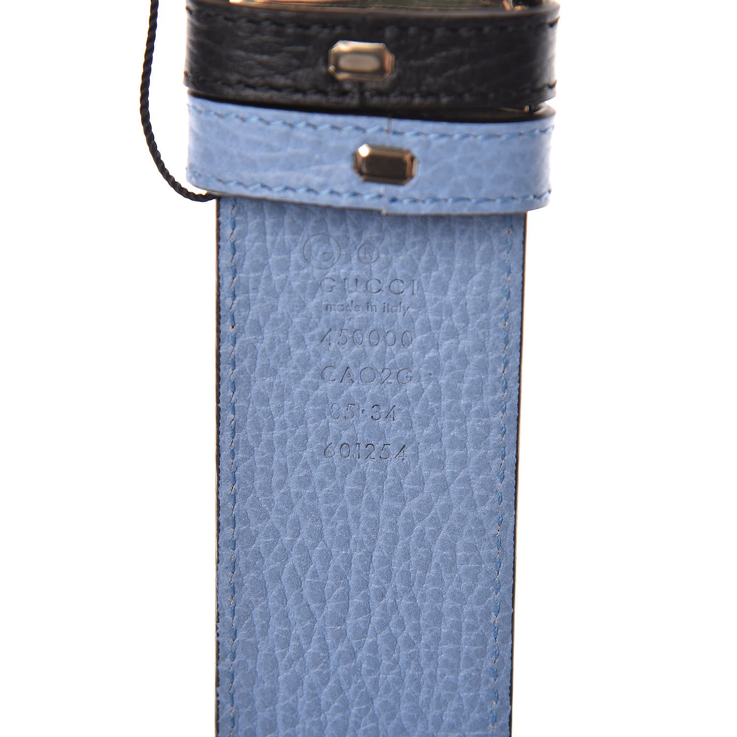 Gucci Dollar Calfskin 1973 Reversible Belt 85 34 Black Mineral Blue 6 of 6