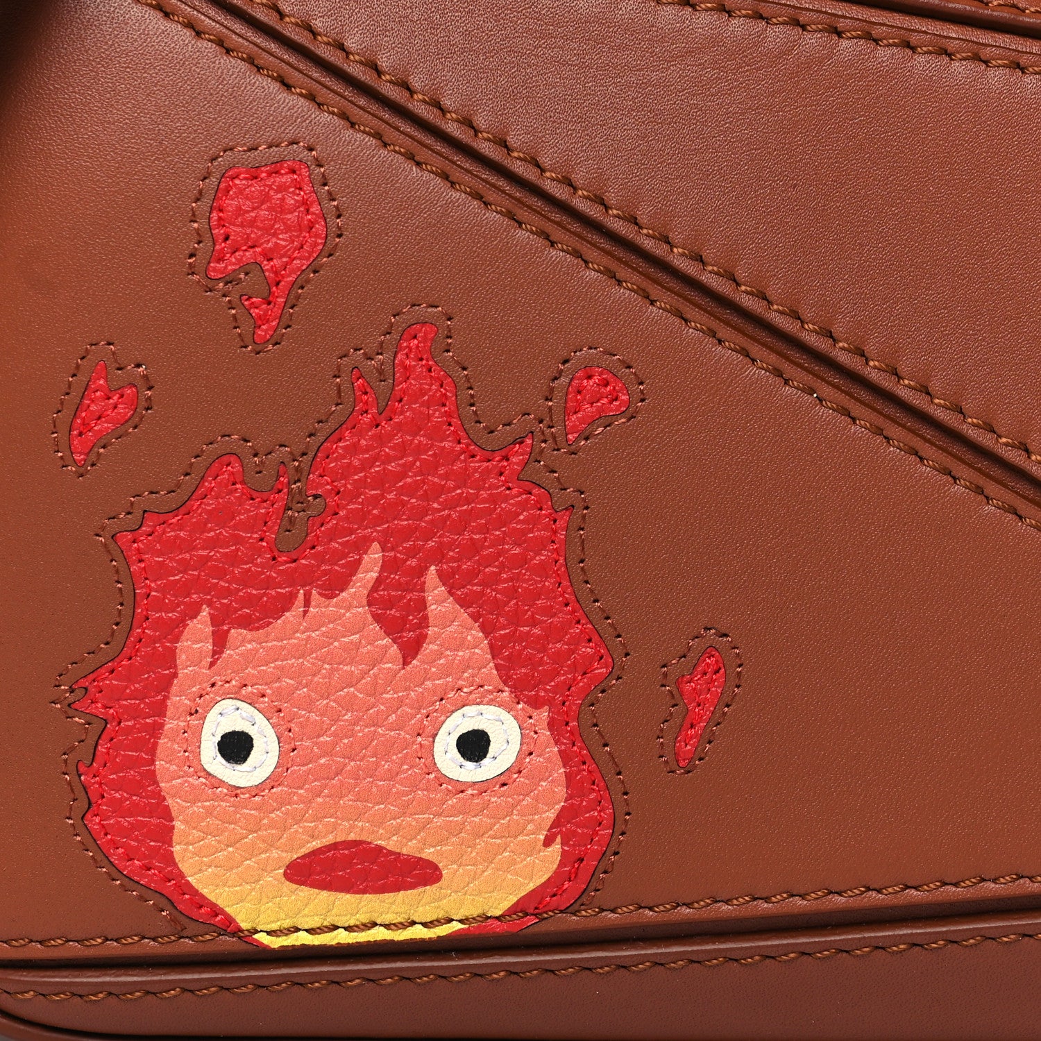 Loewe X HOWLS MOVING CASTLE Satin Calfskin Mini Calcifer Puzzle Bag Rust 7 of 10