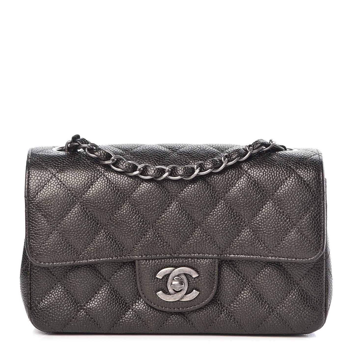 Caviar Quilted Mini Rectangular Flap Charcoal