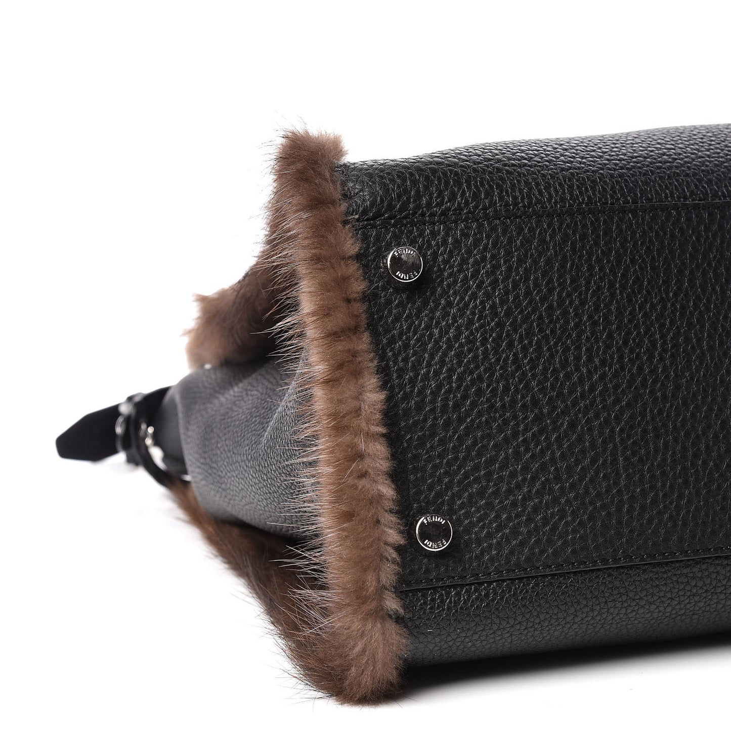 Calfskin Romano Mink Fur Selleria Large Peekaboo Essential Iconic Satchel Black